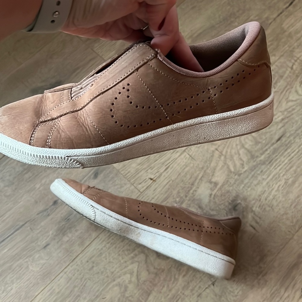 Nike Slip-On Perforated Leather Sneakers in Tan and White